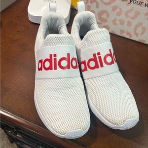 Adidas White and Red Slip-On Athletic Shoes